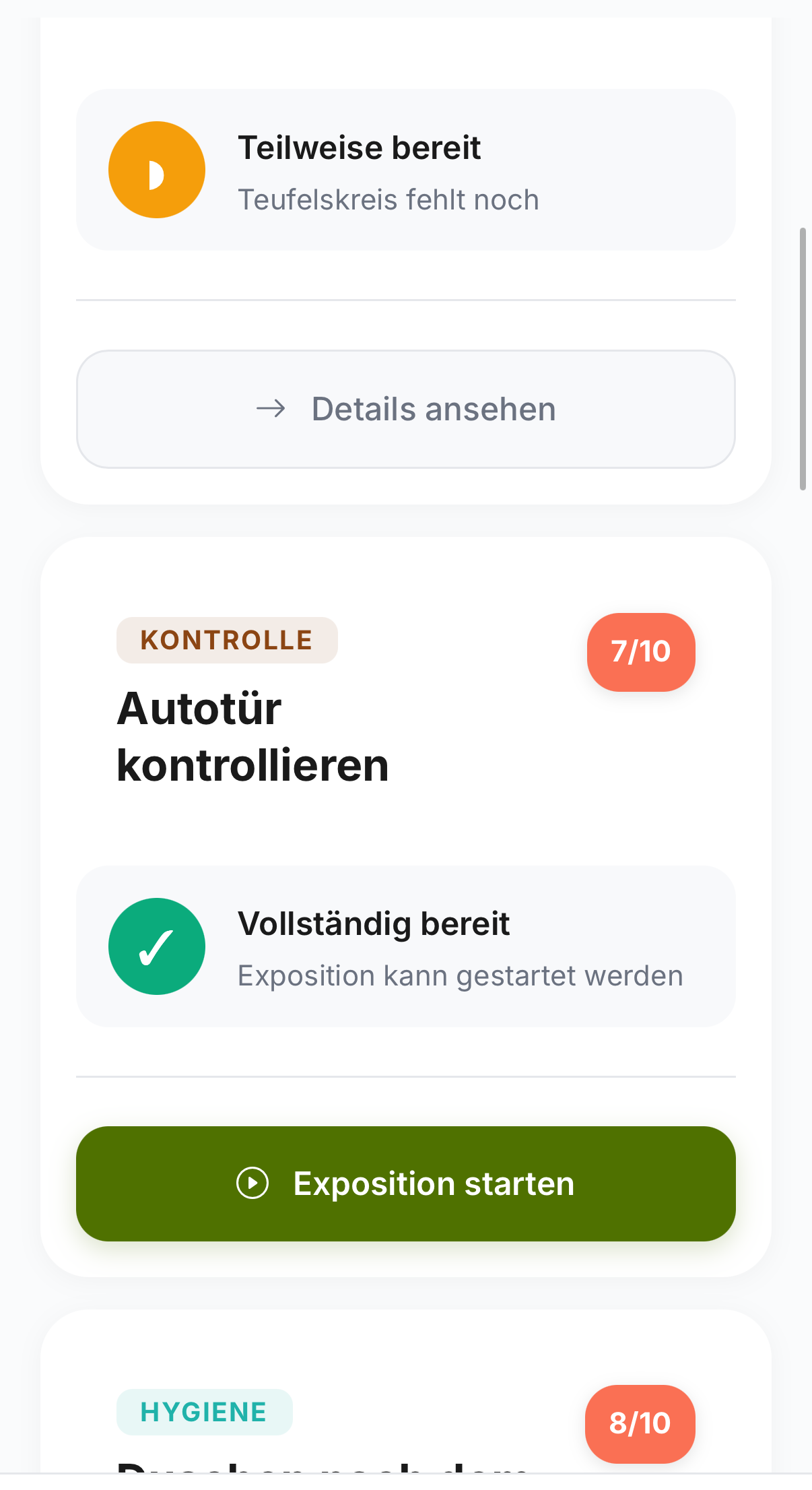 App: Expositionsübungen vorbereiten und starten